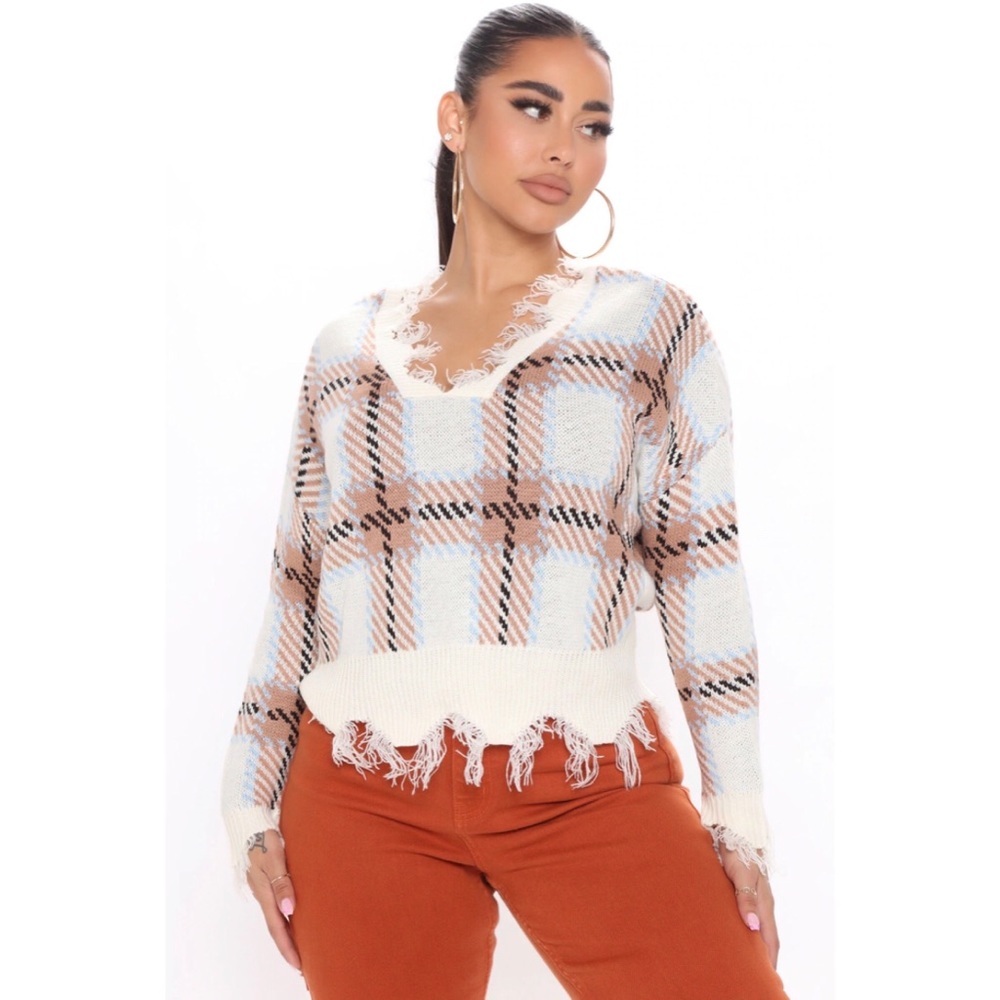 Just Polly Fashion Nova What I Like Distressed Sweater Blue/Combo M